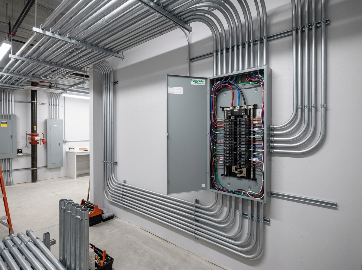 Commercial electrical conduit and circuit breaker wiring in Long Beach California by Tropicbird Electric Pro